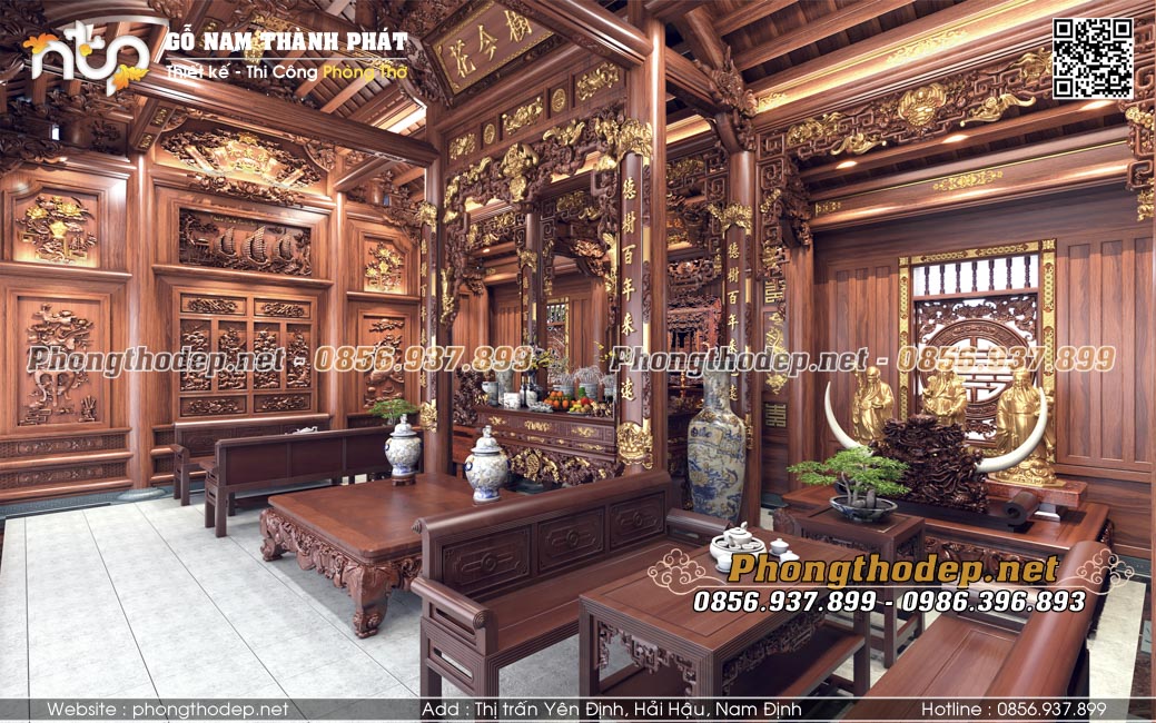 Nội thất nhà gỗ 3 gian đẹp bố trí hợp lý